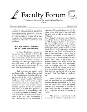 Faculty Forum Newsletter March, 2005