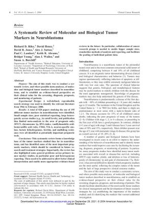 A Systematic Review of Molecular and Biological Tumor Markers in Neuroblastoma
