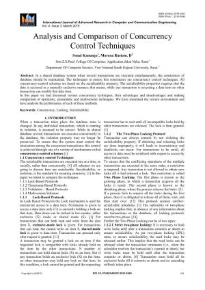Analysis and Comparison of Concurrency Control Techniques