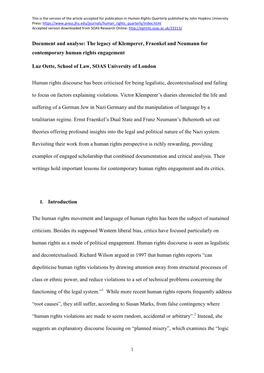 Document and Analyse: the Legacy of Klemperer, Fraenkel and Neumann for Contemporary Human Rights Engagement Luz Oette, School O