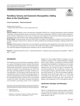 Hereditary Sensory and Autonomic Neuropathies: Adding More to the Classification