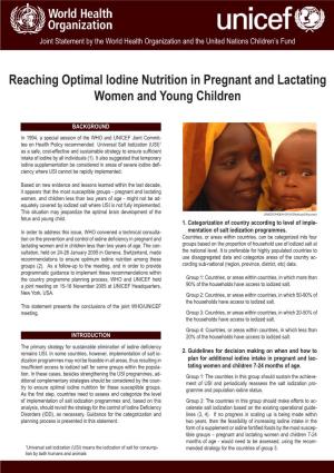 Reaching Optimal Iodine Nutrition in Pregnant and Lactating Women and Young Children