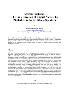 The Indigenization of English Vowels by Zimbabwean Native Shona Speakers