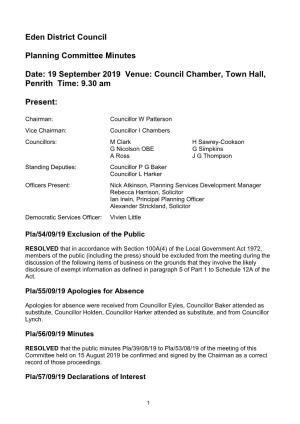 (Public Pack)Minutes Document for Planning Committee, 19/09/2019 09:30