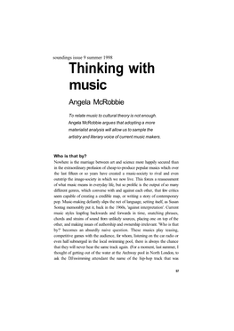 Thinking with Music Angela Mcrobbie