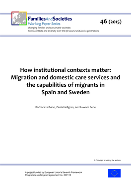 Migration and Domestic Care Services and the Capabilities of Migrants in Spain and Sweden