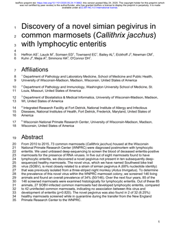 Discovery of a Novel Simian Pegivirus in Common Marmosets