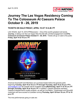 Journey the Las Vegas Residency Coming to the Colosseum at Caesars Palace October 9 - 26, 2019