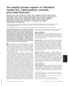 The Complete Genome Sequence of Chlorobium Tepidum TLS, a Photosynthetic, Anaerobic, Green-Sulfur Bacterium