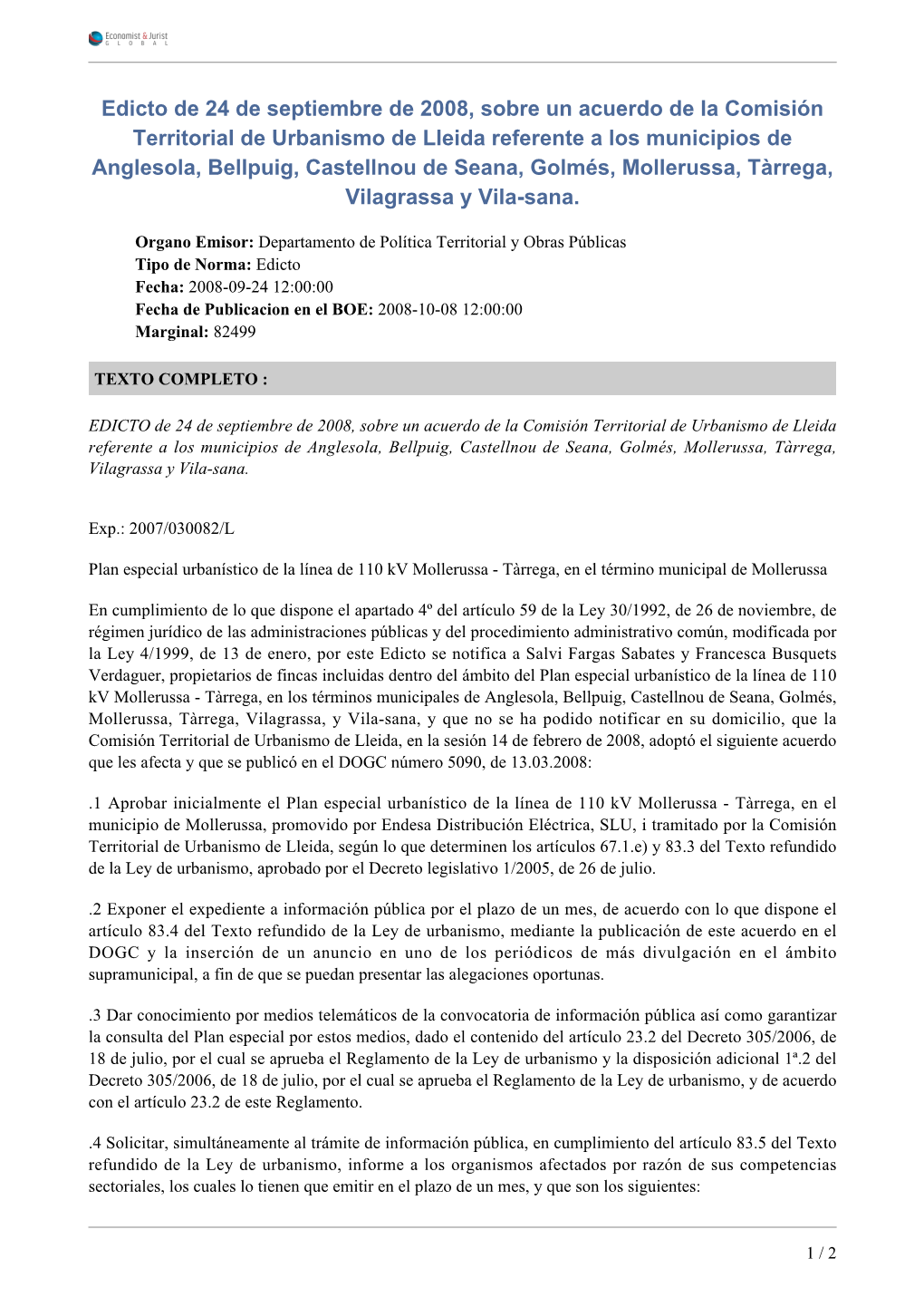 Edicto De 24 De Septiembre De 2008, Sobre Un Acuerdo De La Comisión