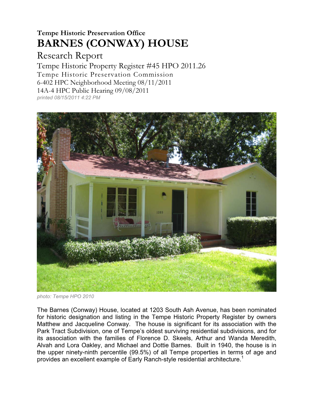 Research Report to Historic Preservation