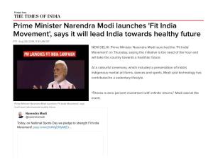 Prime Minister Narendra Modi Launches 'Fit India Movement', Says