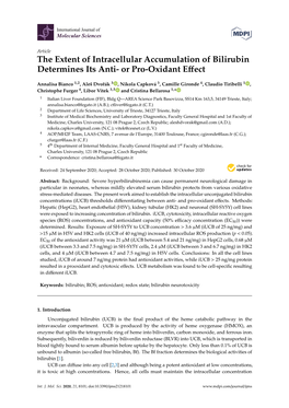 The Extent of Intracellular Accumulation of Bilirubin Determines Its Anti- Or Pro-Oxidant Eﬀect