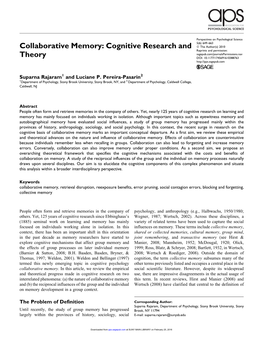 Collaborative Memory: Cognitive Research and Theory