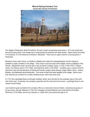 Mineral Spring Cemetery Tour Preservation Society of Pawtucket