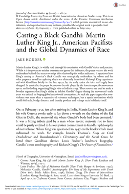 Casting a Black Gandhi: Martin Luther King Jr., American Paciﬁsts and the Global Dynamics of Race