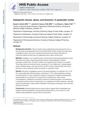 Gabapentin Misuse, Abuse, and Diversion: a Systematic Review