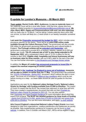 News Update for London's Museums