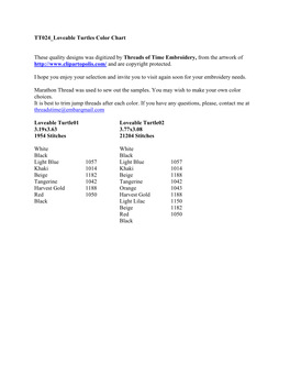 TT024 Loveable Turtles Color Chart These Quality Designs Was Digitized