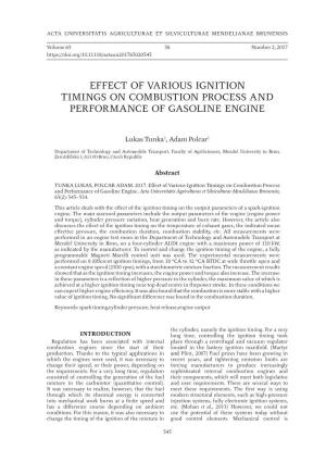Effect of Various Ignition Timings on Combustion Process and Performance of Gasoline Engine