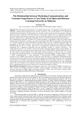 The Relationship Between Marketing Communications and Customer Experiences:A Case Study of an Open and Distance Learning University in Malaysia