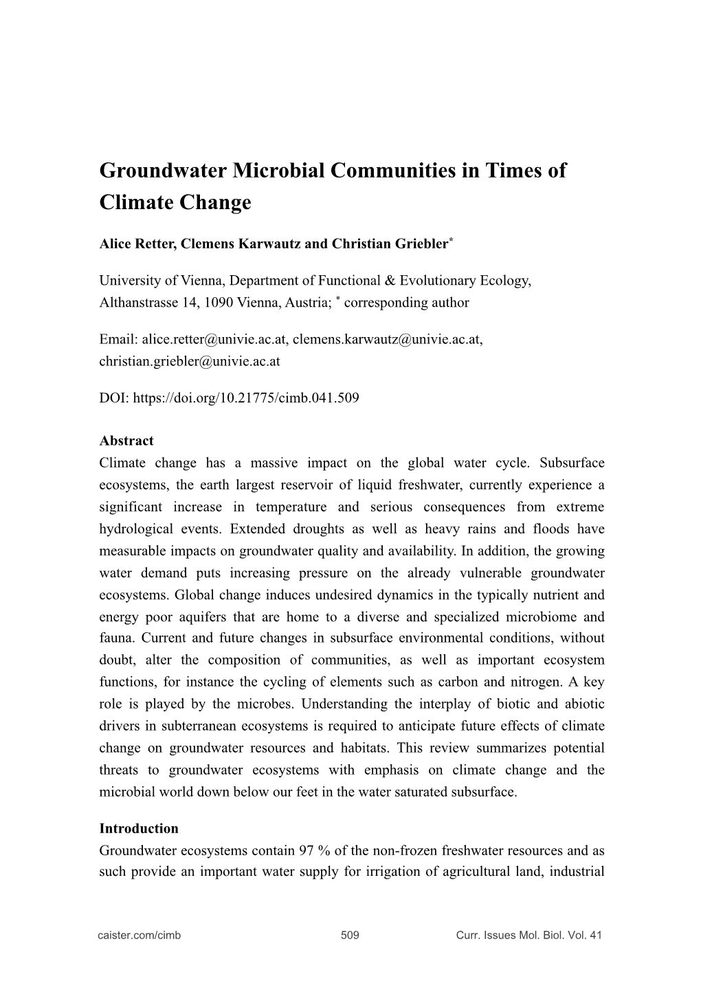 Groundwater Microbial Communities in Times of Climate Change