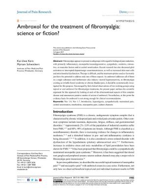 Ambroxol for the Treatment of Fibromyalgia: Science Or Fiction?