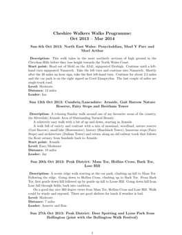 Cheshire Walkers Walks Programme: Oct 2013 – Mar 2014