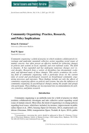 Community Organizing: Practice, Research, and Policy Implications ∗ Brian D