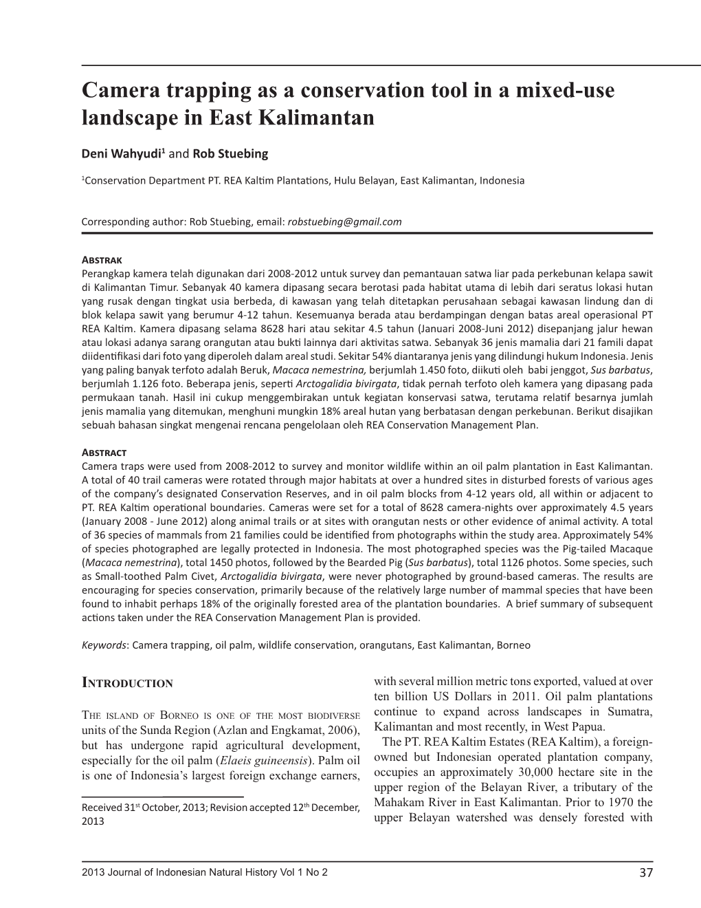 Camera Trapping As a Conservation Tool in a Mixed-Use Landscape in East Kalimantan