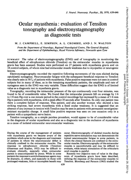 Ocular Myasthenia: Evaluationof Tensilon Tonography And