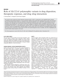Role of SLC22A1 Polymorphic Variants in Drug Disposition, Therapeutic Responses, and Drug–Drug Interactions