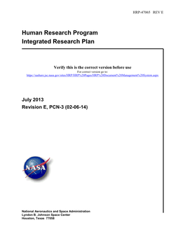 Human Research Program Integrated Research Plan