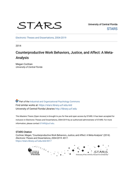 Counterproductive Work Behaviors, Justice, and Affect: a Meta-Analysis" (2014)