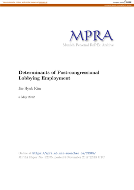 Determinants of Post-Congressional Lobbying Employment