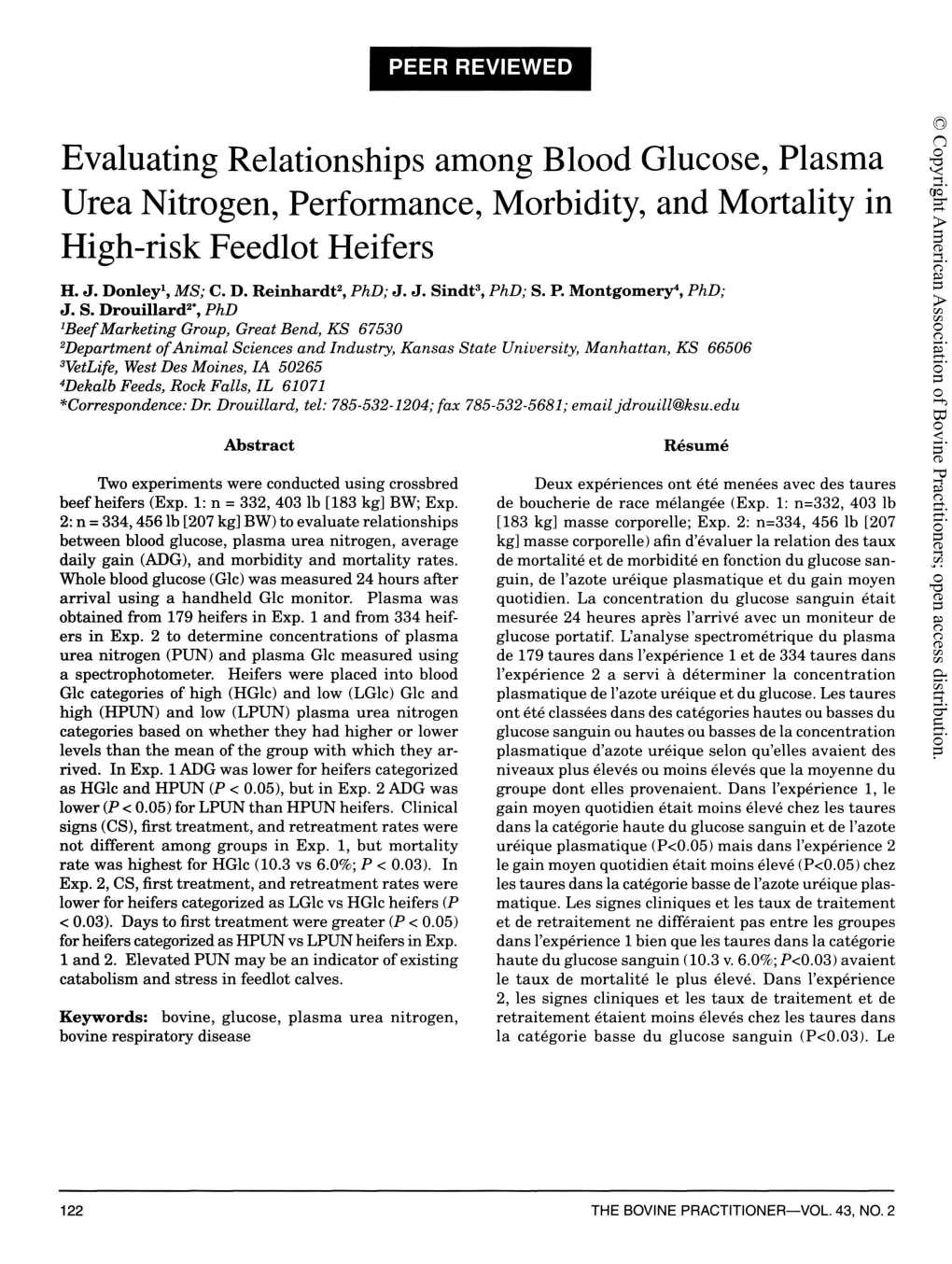 Evaluating Relationships Atnong Blood Glucose, Plastna Urea Nitrogen, Perfortnance, Morbidity, and Mortality in High-Risk Feedlot Heifers