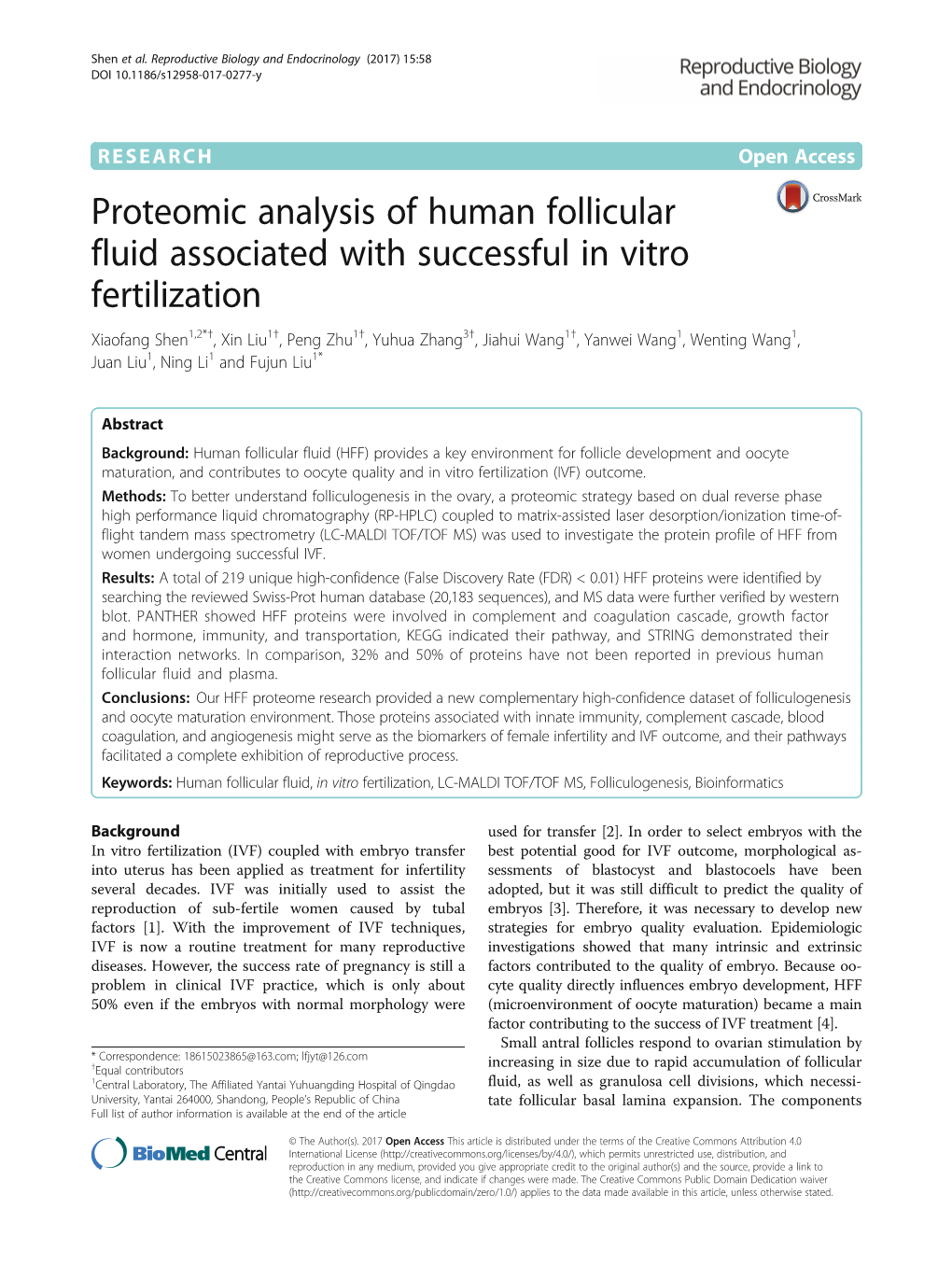 Proteomic Analysis of Human Follicular Fluid Associated with Successful In