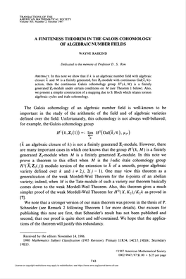 A Finiteness Theorem in the Galois Cohomology of Algebraic Number Fields [7]