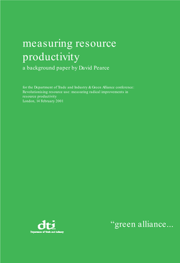 Measuring Resource Productivity a Background Paper by David Pearce