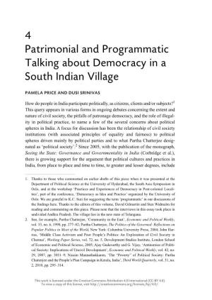 4 Patrimonial and Programmatic Talking About Democracy in a South Indian Village