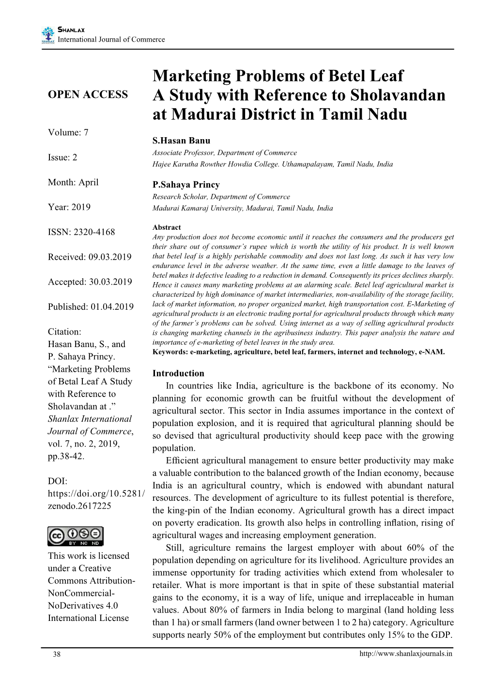 Marketing Problems of Betel Leaf a Study with Reference To