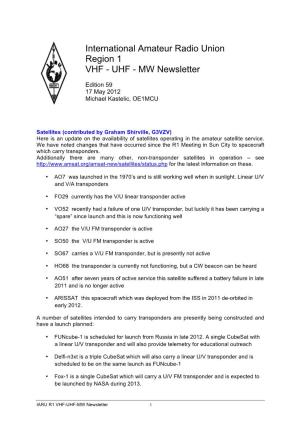 International Amateur Radio Union Region 1 VHF - UHF - MW Newsletter
