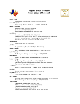 Paper's of Full Members Texas Lodge of Research