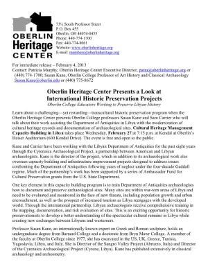 Oberlin Heritage Center Presents a Look at International Historic Preservation Projects Oberlin College Educators Working to Preserve Libyan History