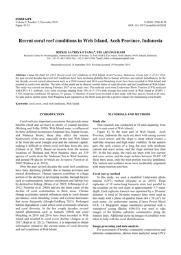 Recent Coral Reef Conditions in Weh Island, Aceh Province, Indonesia