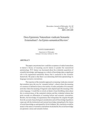 Does Epistemic Naturalism Vindicate Semantic Externalism?- an Episto-Semantical Review*