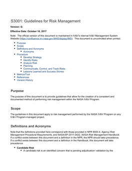 S3001: Guidelines for Risk Management
