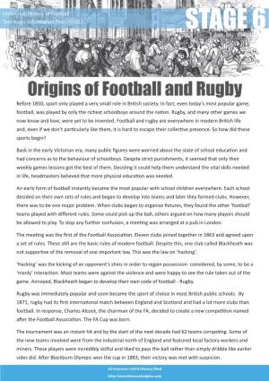 Origins of Football and Rugby Before 1850, Sport Only Played a Very Small Role in Briti Sh Society