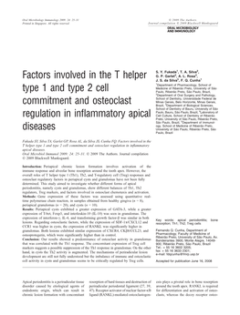 Factors Involved in the T Helper Type 1 and Type 2 Cell Commitment and Osteoclast Regulation in Inﬂammatory Apical Diseases