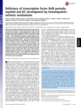 Deficiency of Transcription Factor Relb Perturbs Myeloid and DC Development by Hematopoietic- Extrinsic Mechanisms